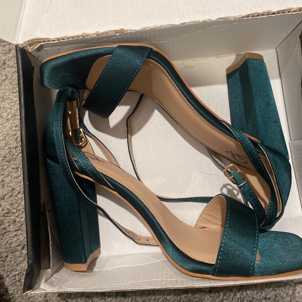 Satin hunter green heels
